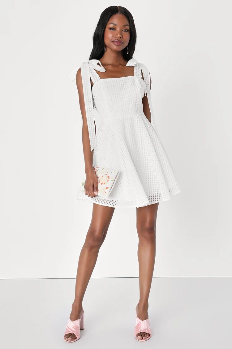 Forever Darling White Gingham Burnout Tie-Strap Mini Dress | Lulus (US)