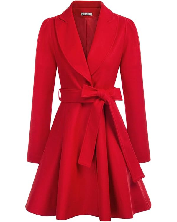 GRACE KARIN Women's Notch Lapel Long Puff Sleeve a Line Pea Coat with Self Tie Belt | Amazon (US)