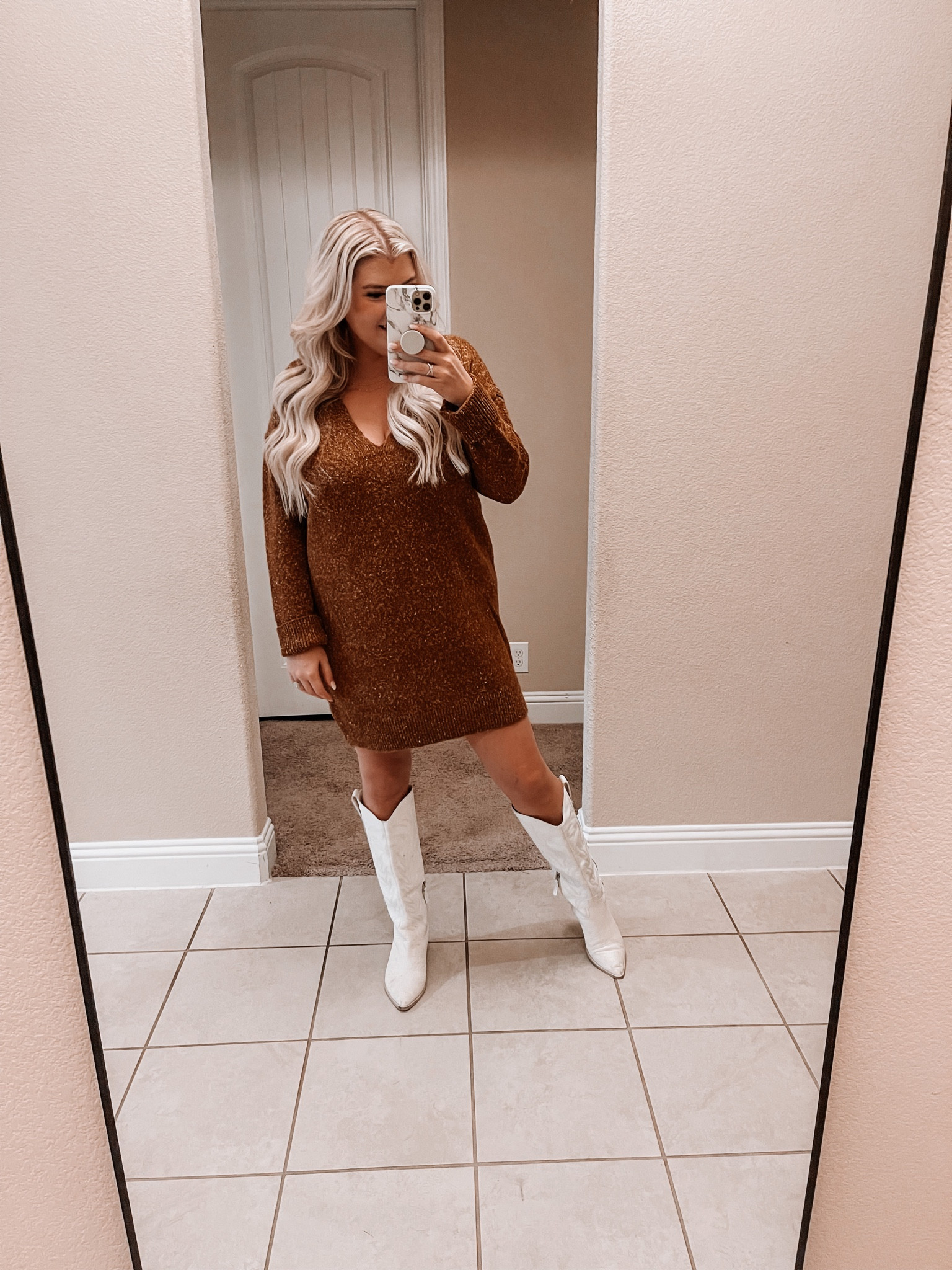 Todays lunch outfit 🤍

Details:
Medium sweater dress
8.5 white cowboy boots

sweater dress. brunch outfit. fall outfit. winter outfit ideas. cowboy boot outfit  

#LTKunder100 #LTKHoliday #LTKSeasonal