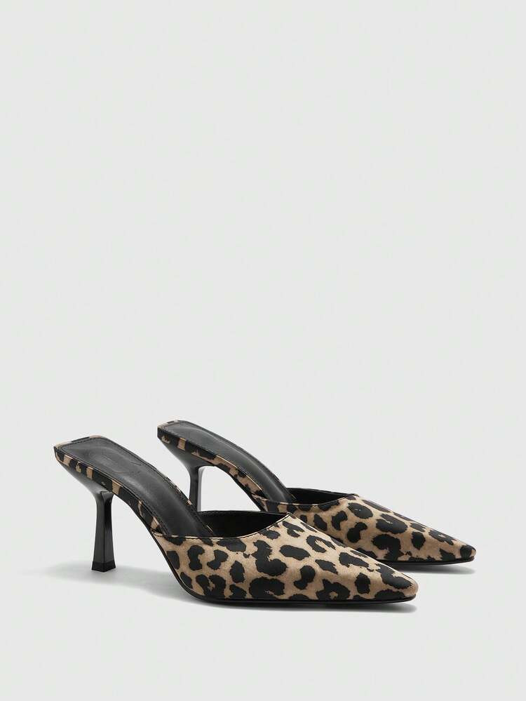 CUCCOO CHICEST Women's Square Toe Leopard Print Stiletto Mule Slides, Fashion Elegant Minimalist High Heels Spring Shoes Spring Break Easter Prom Heels For Christmas | SHEIN
