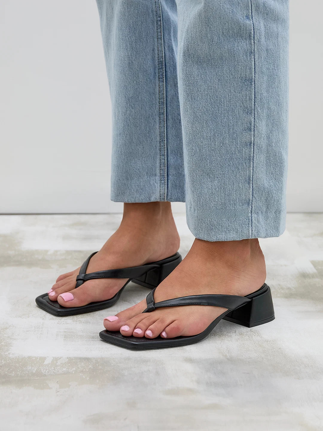 Phase Black Faux Leather Mule Heels | Linzi Shoes