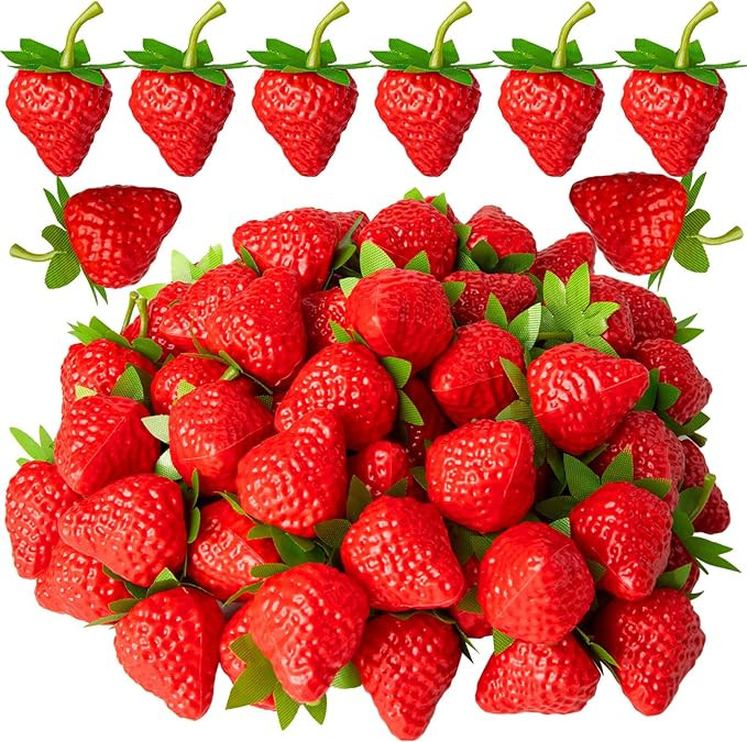 CLESDF Artificial Red Strawberries, 40Pcs Fake Lifelike Fruit Plastic Strawberries for Home Kitch... | Amazon (US)
