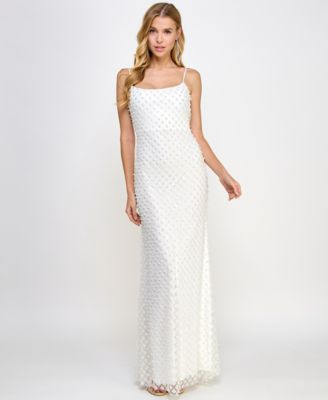 B Darlin Juniors' Glitter and Faux-Pearls Open-Back Gown - Macy's | Macy's