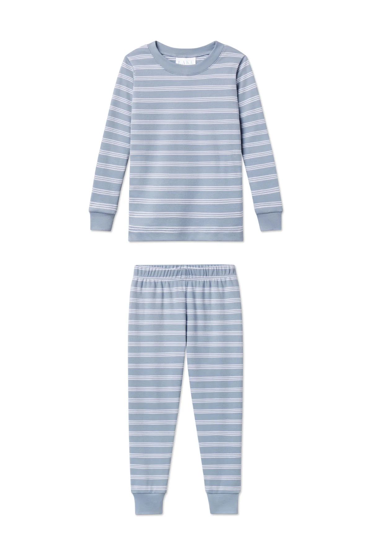 Kids Long-Long Set in Dusty Blue Stripe | Lake Pajamas