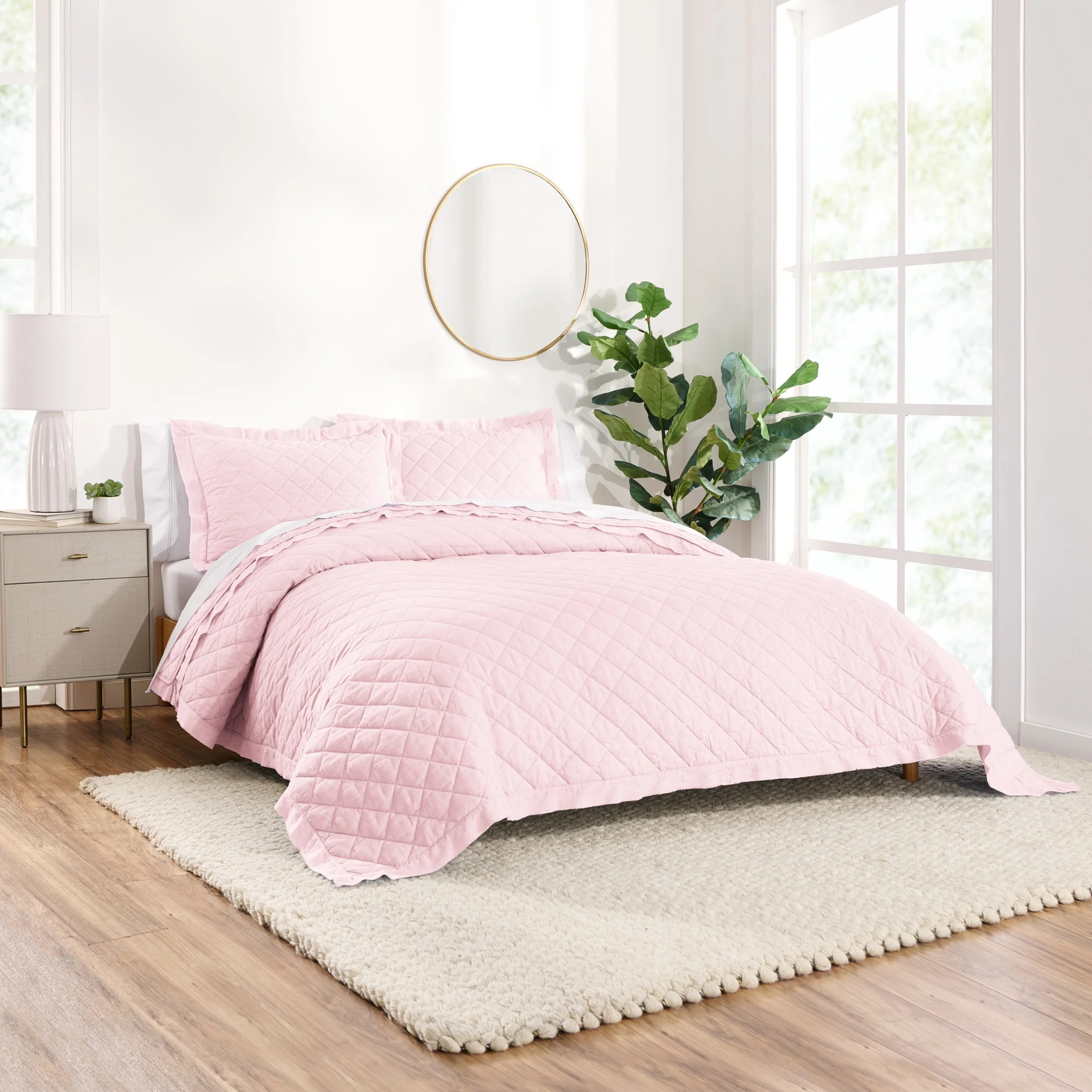 Gap Home Washed Frayed Edge Organic Cotton Quilt, Full/Queen, Blush - Walmart.com | Walmart (US)