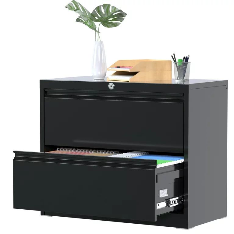 GangMei Black Metal Lateral File Storage Cabinet with 2 Drawers, Wide Filing Cabinet for Home Off... | Walmart (US)