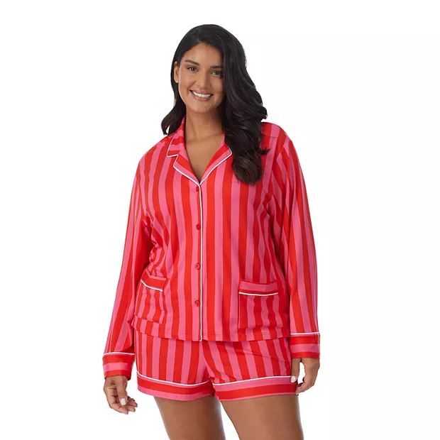 Plus Size Beauty Sleep Social Cozy Long Sleeve Notch Collar Top & Shorts Pajama Set | Kohl's