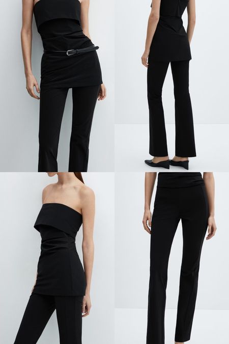 Black high-waist straight trousers. Draped strapless top. Two pieces. 
Flowy fabric. Straight design. Elastic waist. Unclosed. Under £30. 
Wardrobe staple. Timeless. Gift guide idea for her. Luxury, elegant, clean aesthetic, chic look, feminine fashion, trendy look, races outfit, wedding, baby shower, special event, festive. Mango outfit idea. 

#LTKworkwear #LTKparties #LTKfindsunder50