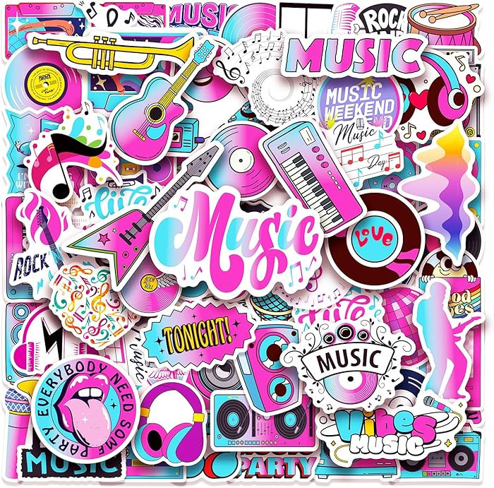 100pcs Music Theme Waterproof Vinyl Stickers - Music Decor & Party Favors for Laptop, Water Bottl... | Amazon (US)