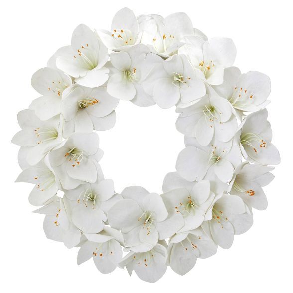 24" Artificial Amaryllis Wreath White - Nearly Natural | Target