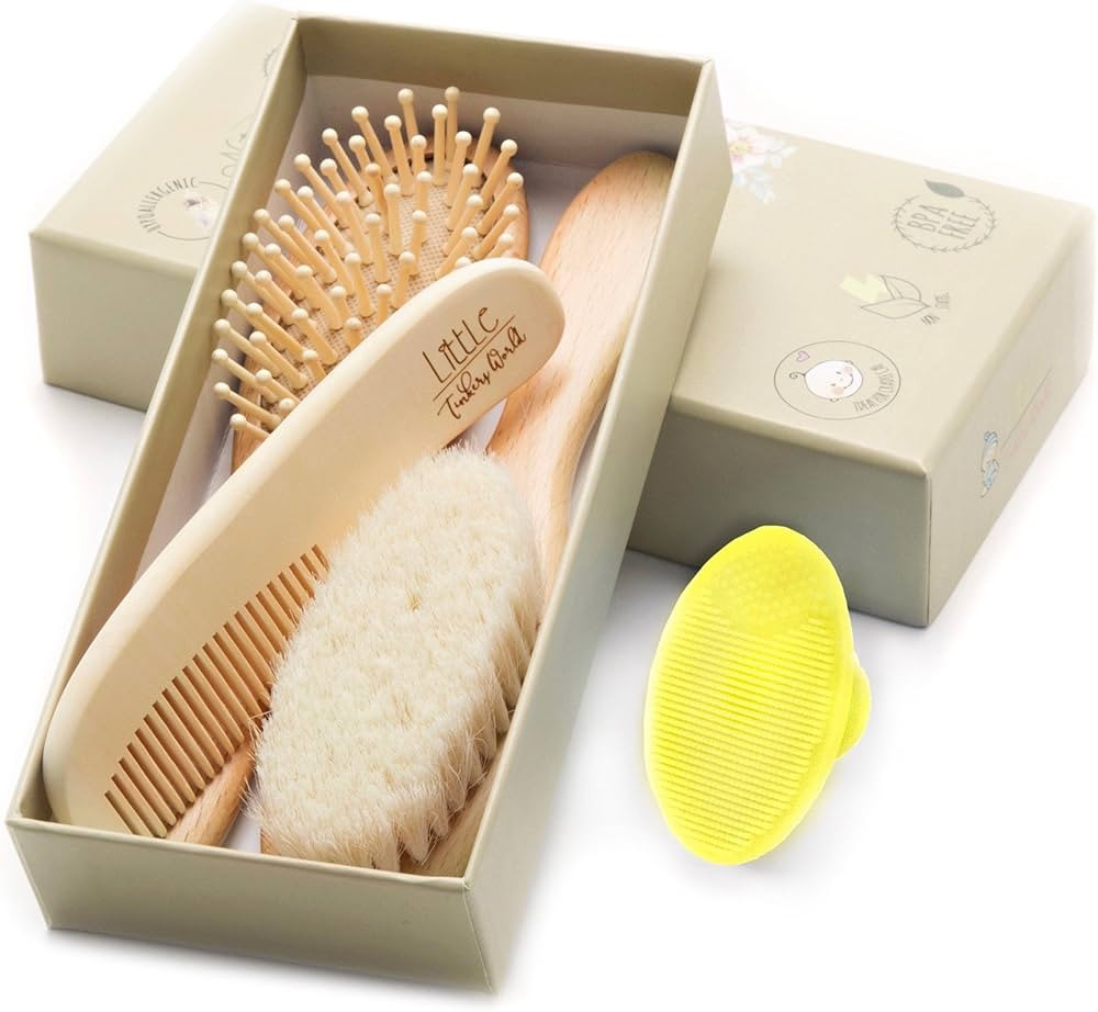 Wooden Baby Hair Brush and Comb Set (4-Piece) for Newborns and Toddlers | Ideal for Baby Cradle C... | Amazon (US)