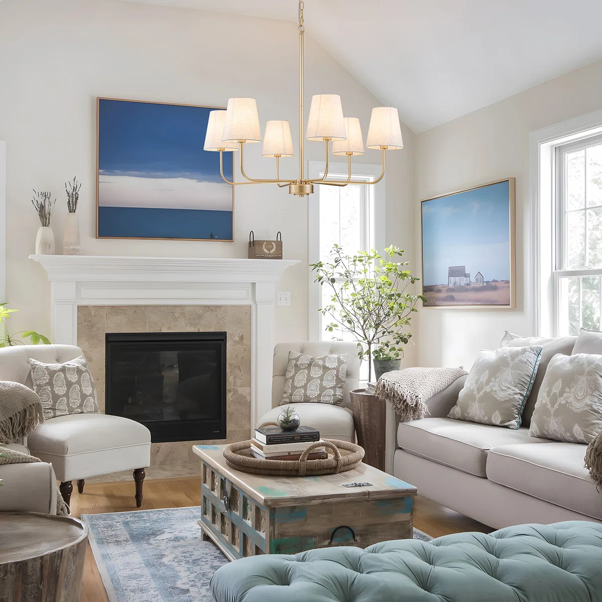 Velora 6-light Metal Chandelier With White Linen Shades | Wayfair North America
