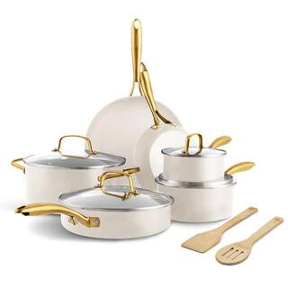 Studio 12-Piece Ceramic Nonstick Cookware Set in Linen | The Home Depot