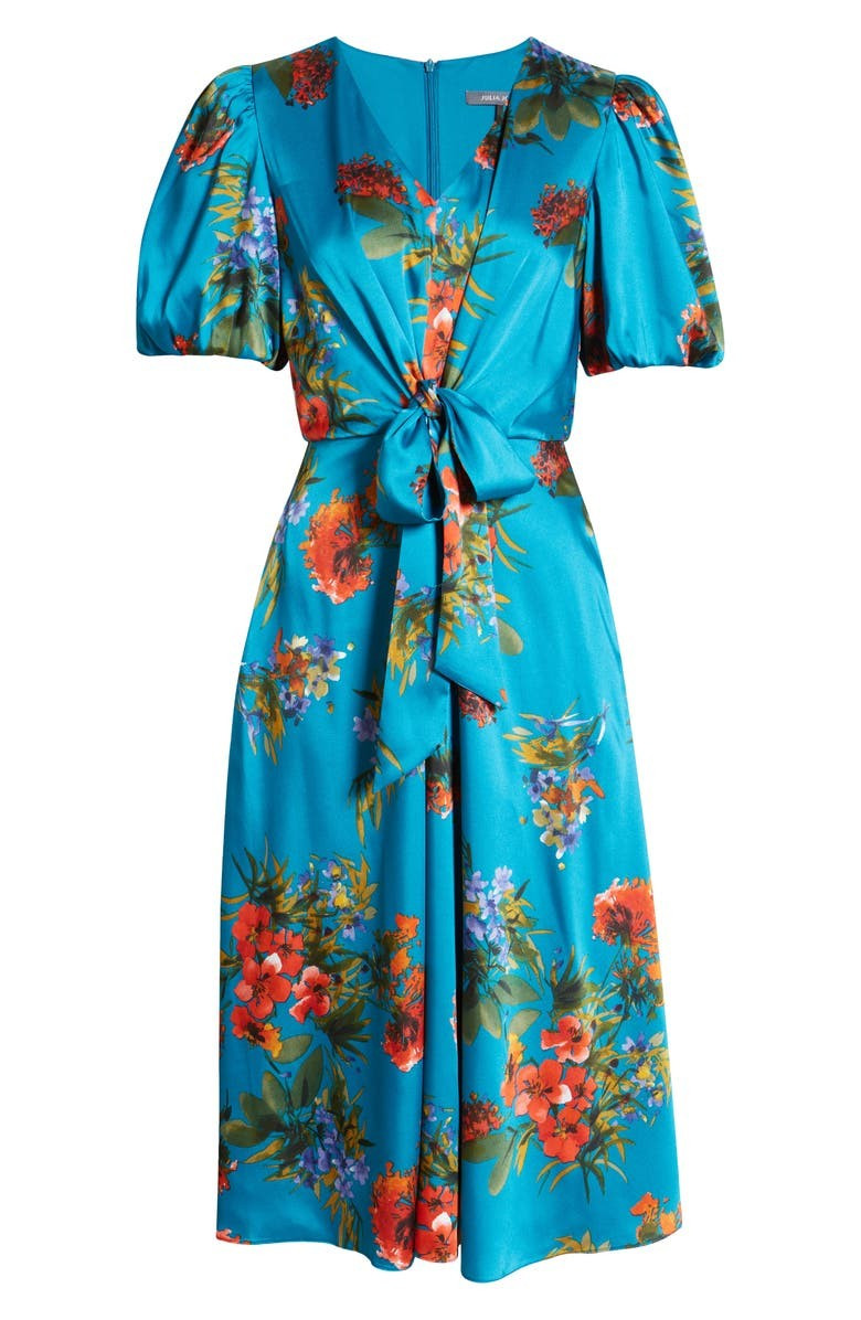 Floral Tie Waist A-Line Midi Dress | Nordstrom | Nordstrom