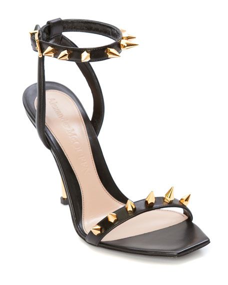 Alexander McQueen 85mm Naked Stud Leather Sandals | Neiman Marcus