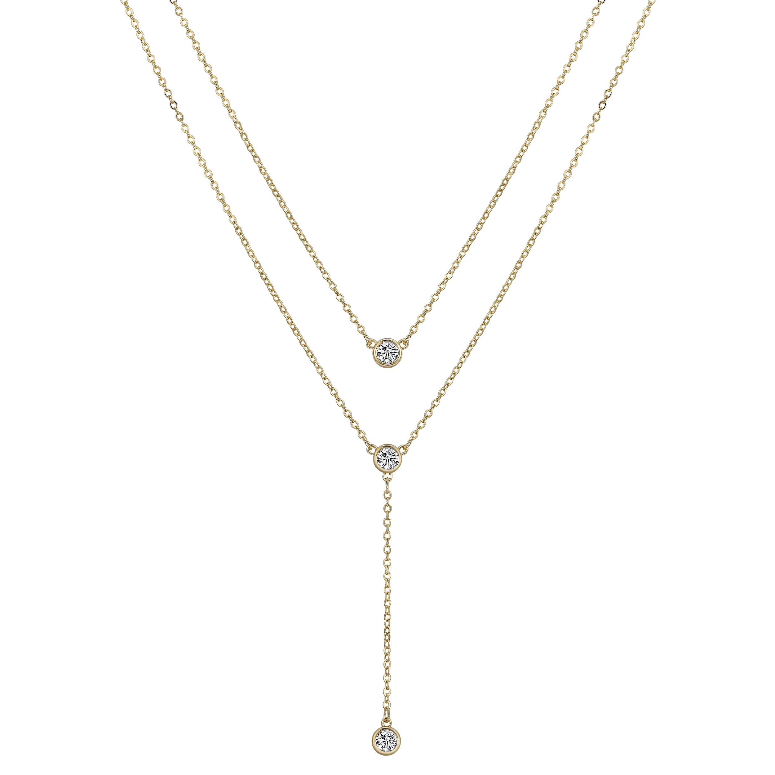 Women's 14Kt Gold Flash-Plated Bezel Set Cubic Zirconia Layered Y- Necklace Set | Walmart (US)