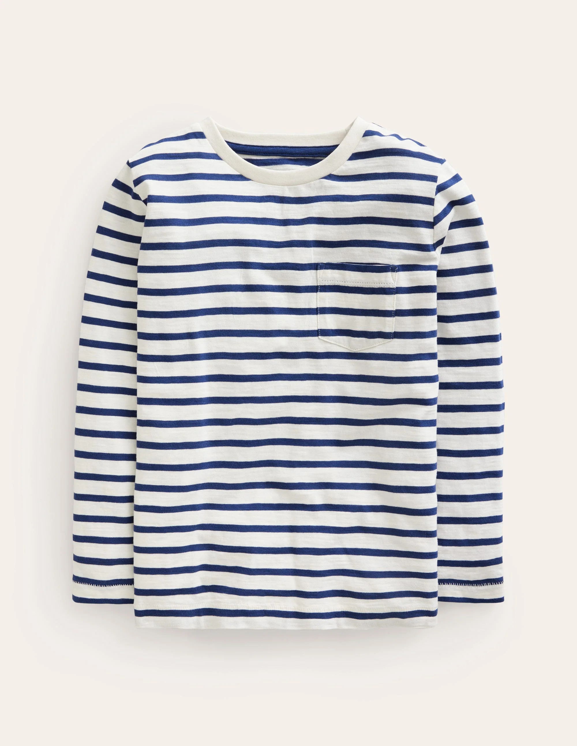 Everyday Long Sleeve T-Shirt-Soft Ivory/ College Navy | Boden (US)
