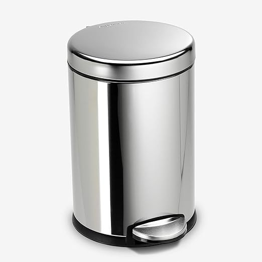 simplehuman 4.5 Liter / 1.2 Gallon Round Bathroom Step Trash Can, Polished Stainless Steel | Amazon (US)