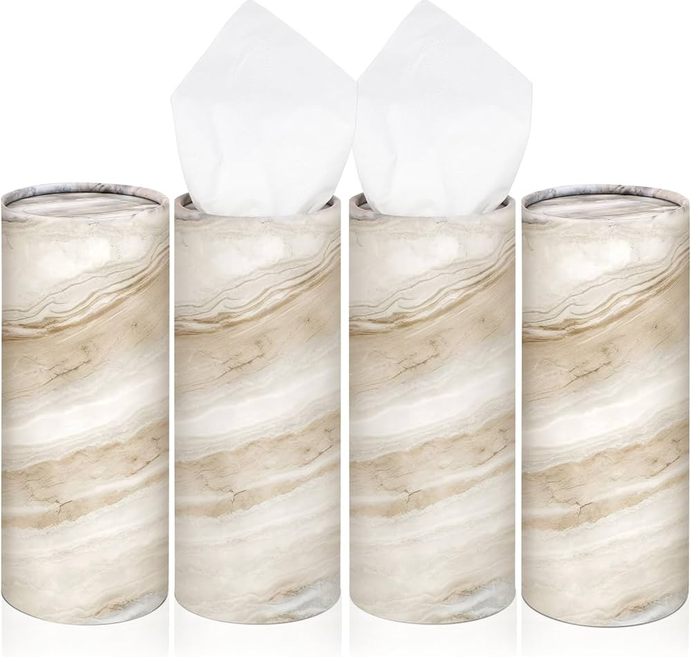 Geyoga 4 Pack Car Tissue Holder Marble Print Car Tissues Cylinder Round Tissue Boxes with 50 Faci... | Amazon (US)