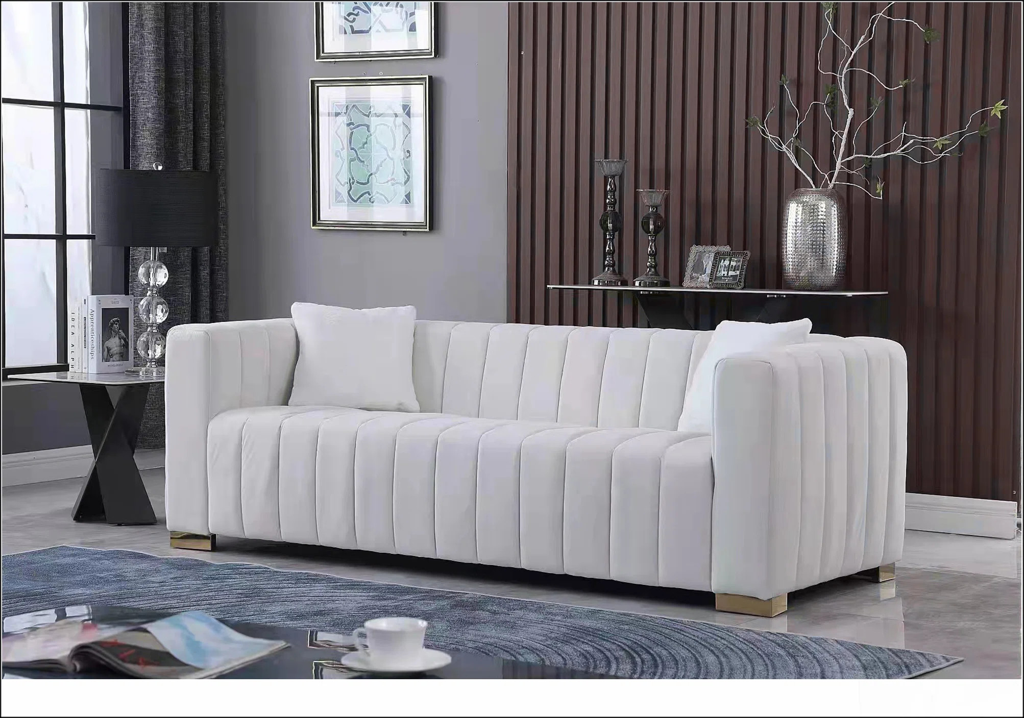 A modern channel sofa take on a traditional Chesterfield,White color,3 seater
By
Everly Quinn
 | Wayfair North America