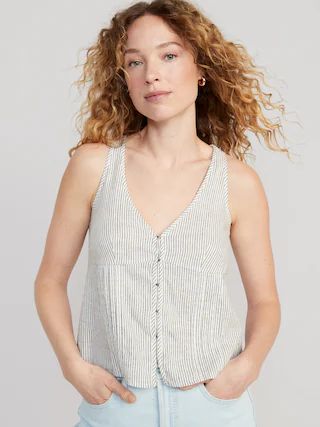 Fitted Sleeveless Linen-Blend V-Neck Top | Old Navy (US)