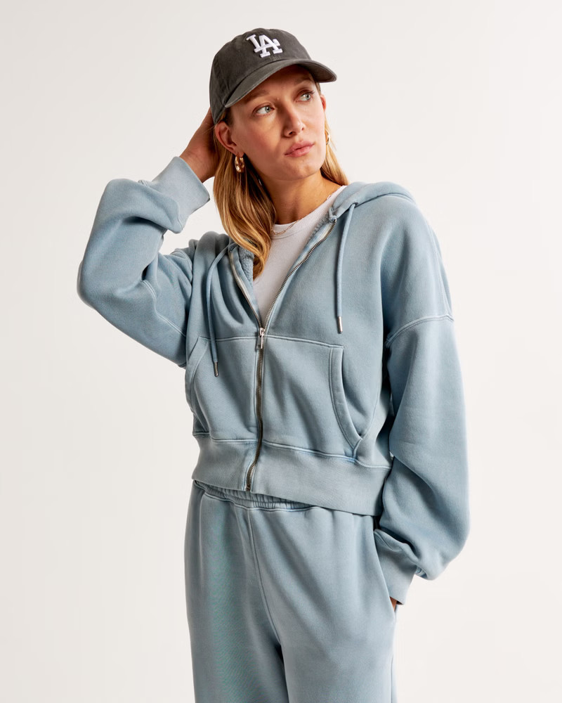 Women's Essential Ribbed Sunday Hooded Full-Zip | Women's Tops | Abercrombie.com | Abercrombie & Fitch (US)