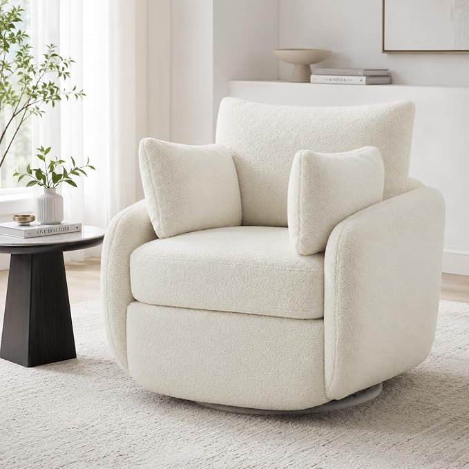 360° Sherpa Swivel Accent Chair, Modern Barrel Living Room Chair, Beige | Boucle 360° Swivel Ar... | Amazon (US)