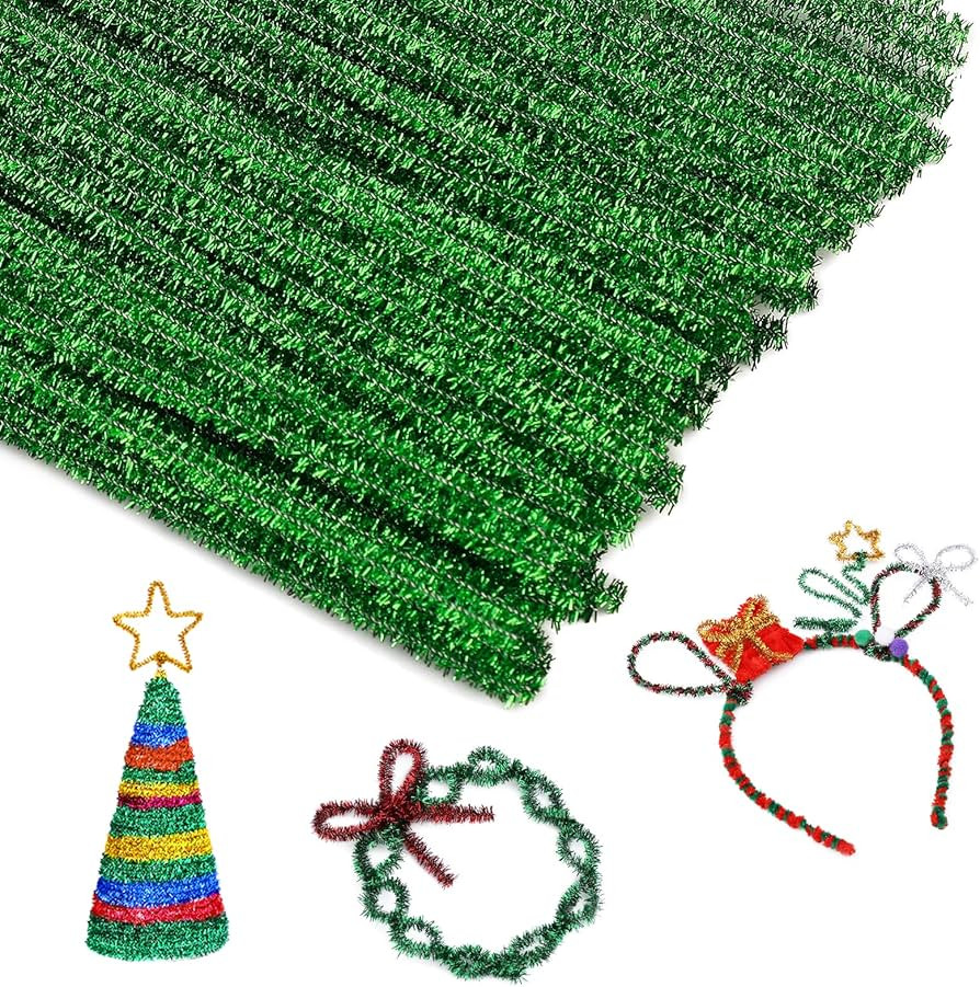 100PCS Pipe Cleaners Chenille Stem, Glitter Green Craft Pipe Cleaners, DIY Craft, Fuzzy Sticks Pi... | Amazon (US)