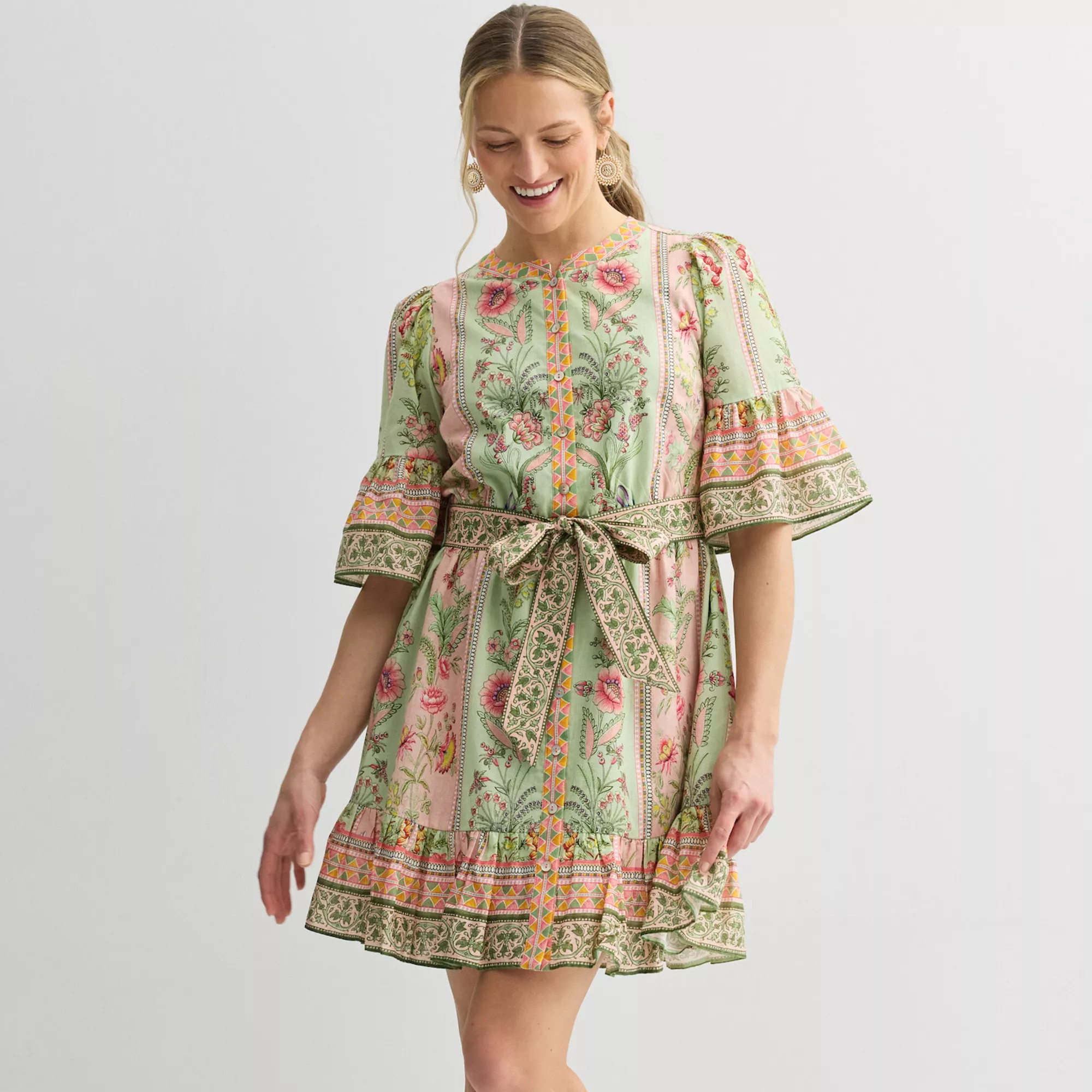 Women's Farmers Market Bell Sleeve Belted Mini Dress | Kohl's