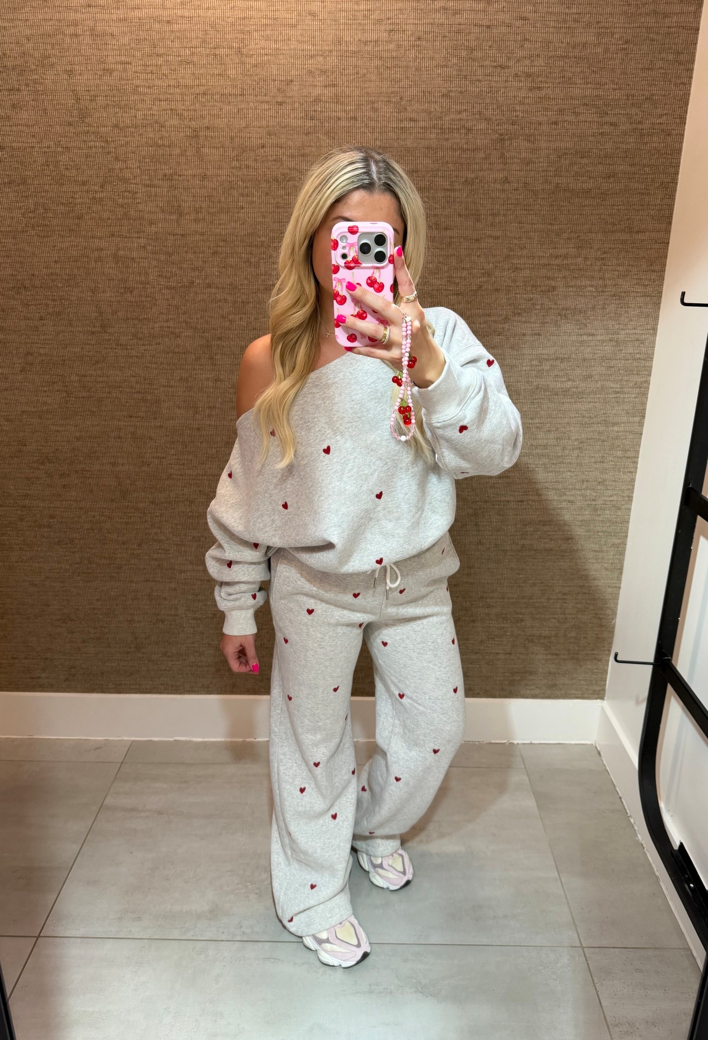 Cute new heart matching set 
M sweater 
Xs wide leg pants 
Pink new balance sneakers 

#LTKootd #LTKValentine