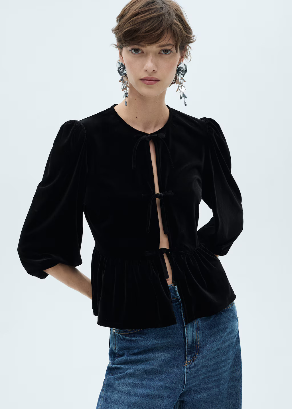 Velvet blouse with bows | Mango (US/MX/AU)