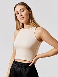 High Neck Ribbed Crop Tank | Carbon38