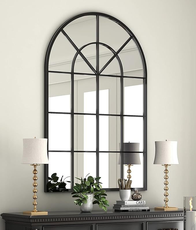 Arched Window Finished Metal Mirror, 32×45" Wall Mirror Windowpane Decoration for Living Room | Amazon (US)