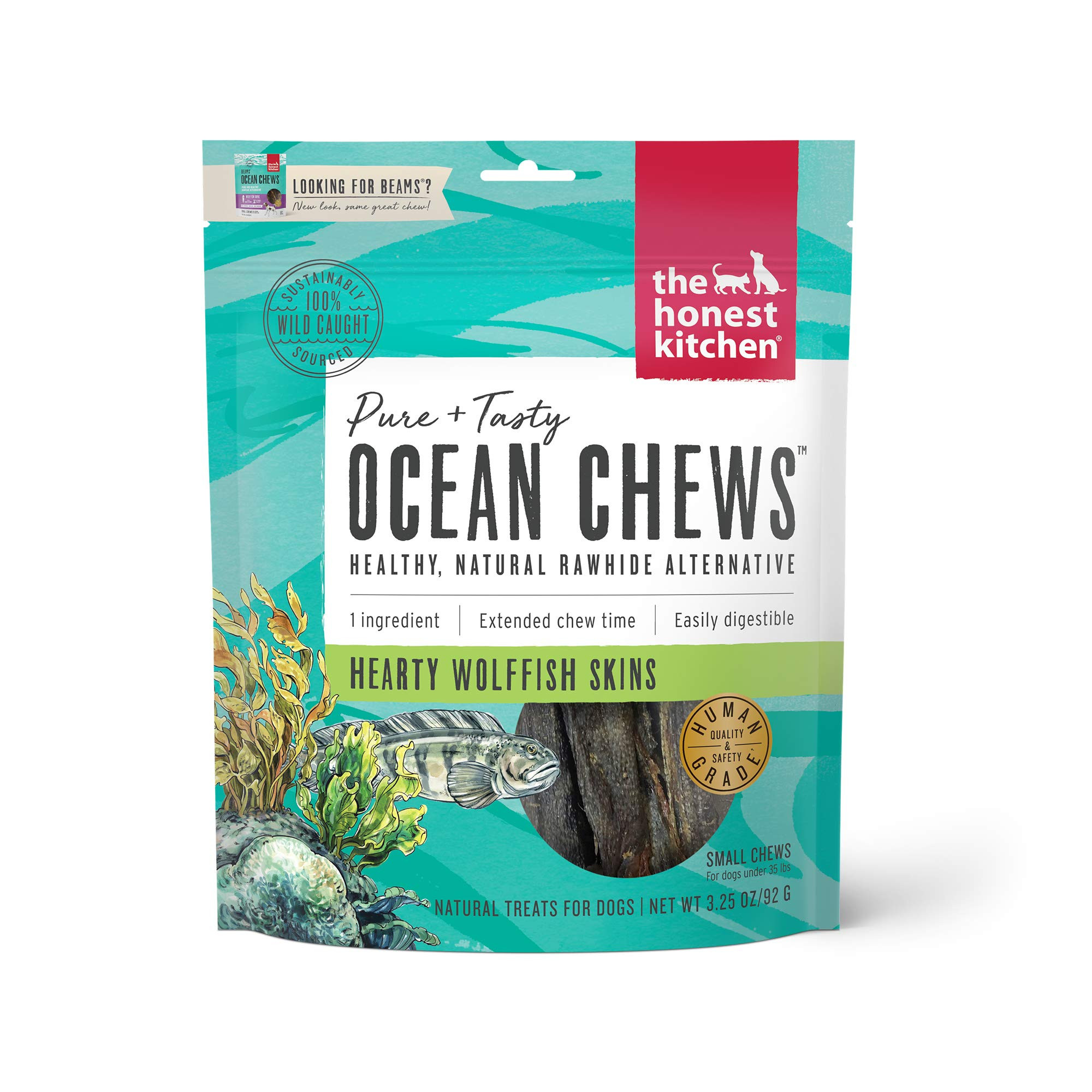 The Honest Kitchen Ocean Chews™ Hearty Wolffish Skins Dog Treats, 3.25 oz (Beams™) | Amazon (US)