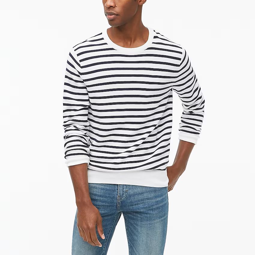 Striped cotton garter-stitch crewneck sweater | J.Crew Factory