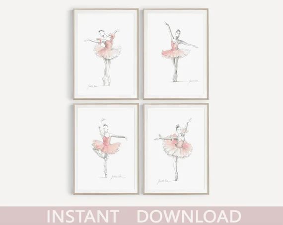 Set of 4 Prints, Digital Wall Art, Ballerina Printables, Ballerina Poses, Watercolor Ballet, Girl... | Etsy (US)