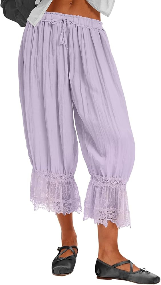 Ruffle Long Bloomers for Women Cropped Flared Capri Pants Lace Trim Pettipants Pantaloons Wide Le... | Amazon (US)