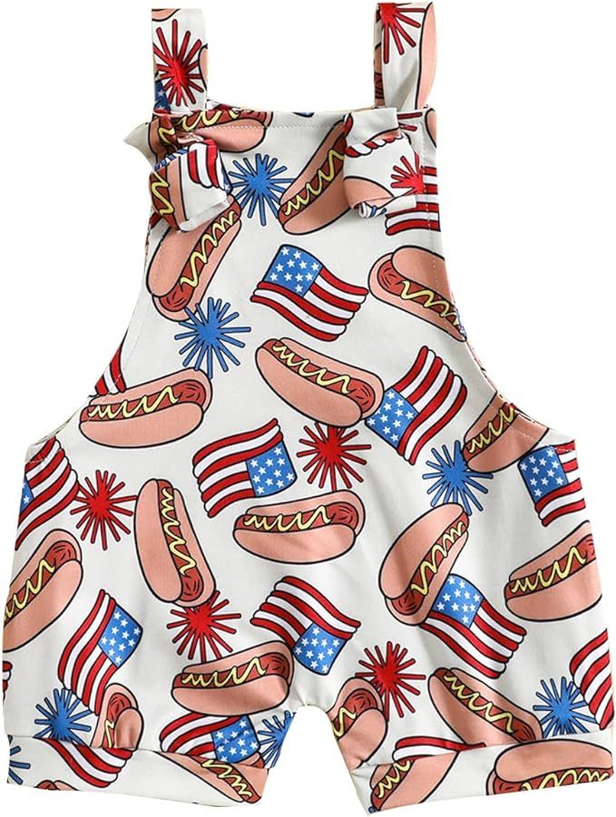 4th of July Baby Boy Girl Outfit Stars Stripes Romper Fourth of July Overalls Infant Memorial Day... | Amazon (US)
