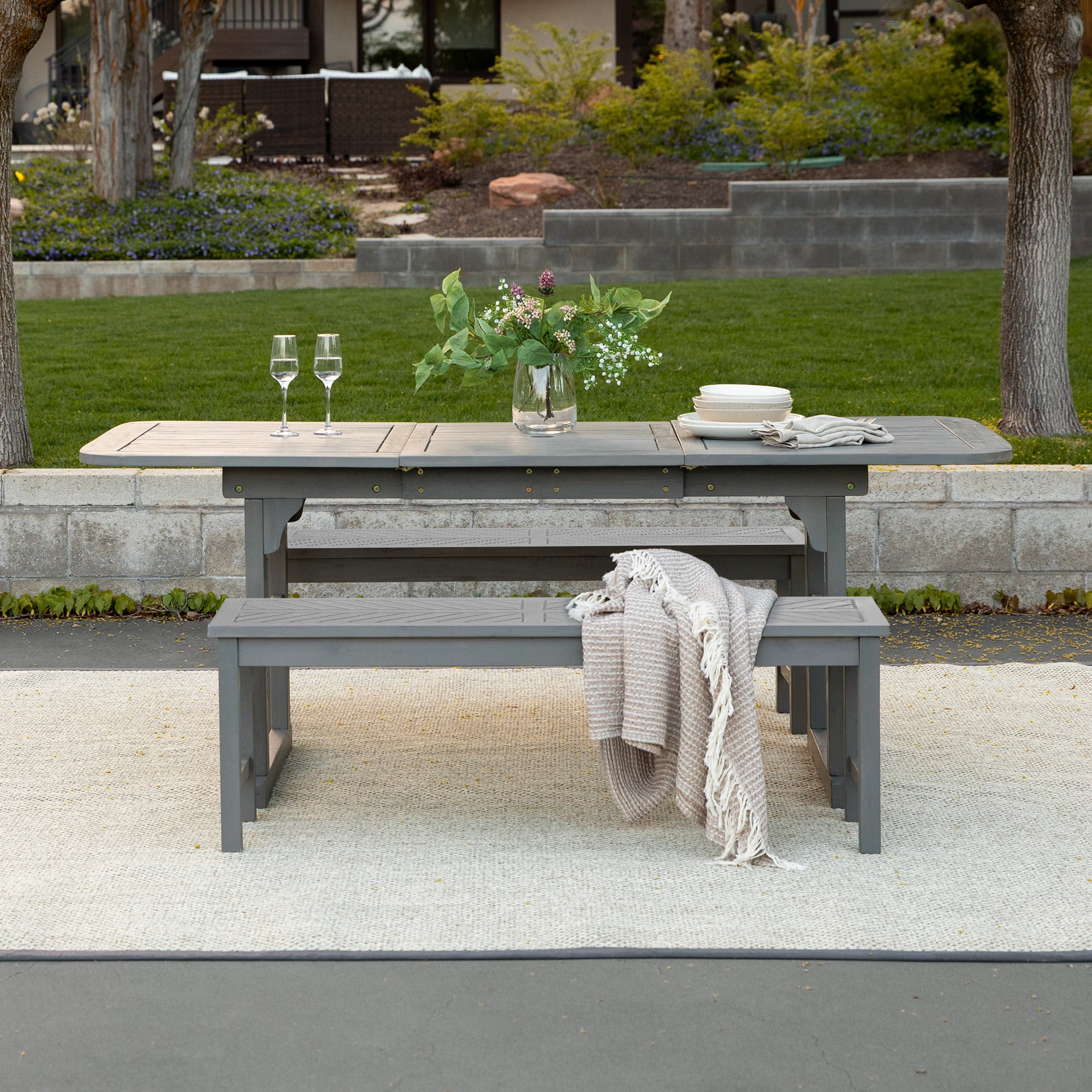 Manor Park Wooden Picnic Table with Umbrella Hole, Gray - Walmart.com | Walmart (US)