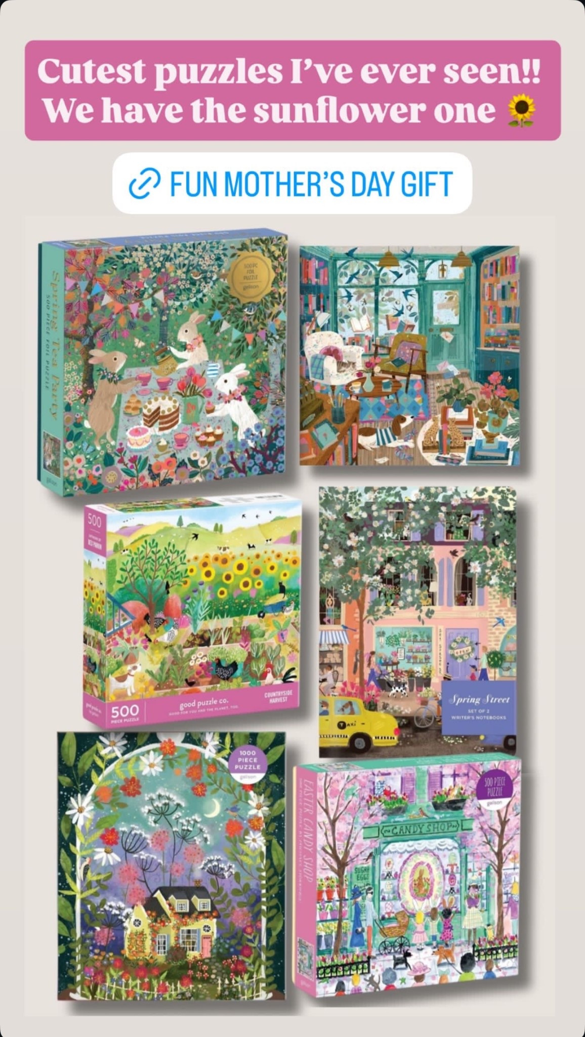 These beautiful puzzles would make a fun Mother’s Day gift! We have the sunflower one. 

#LTKMothersDay #LTKmomlife #LTKHome