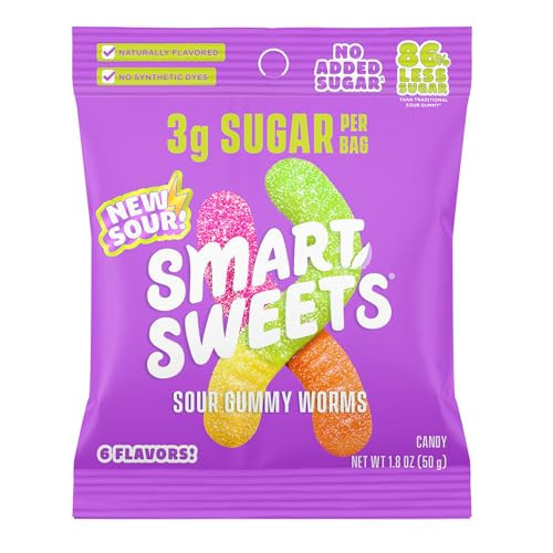 SmartSweets - Sour Gummy Worms (1.8oz, 14 Pack) - Low Sugar Gummy Candy, Low Calorie, Naturally Flavored, Gluten-Free Snack for Kids, Teens and Adults | Amazon (US)