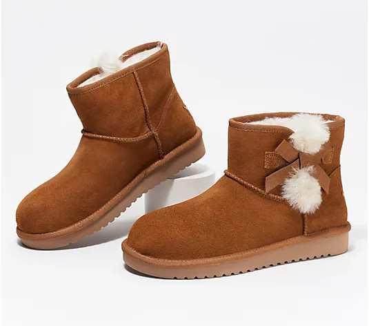 Koolaburra by UGG Suede Bow Mini Boots - Victoria - QVC.com | QVC