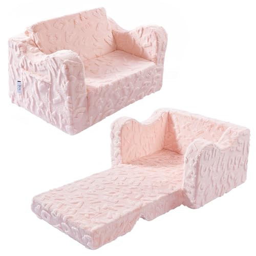 KokoSelene Toddler Couch, 2-in-1 Convertible Kids Chair to Lounger Bed, Baby Sofa for Toddler Boys Girls, Ideal for Reading Gaming Playing Decor (Pink) | Amazon (US)