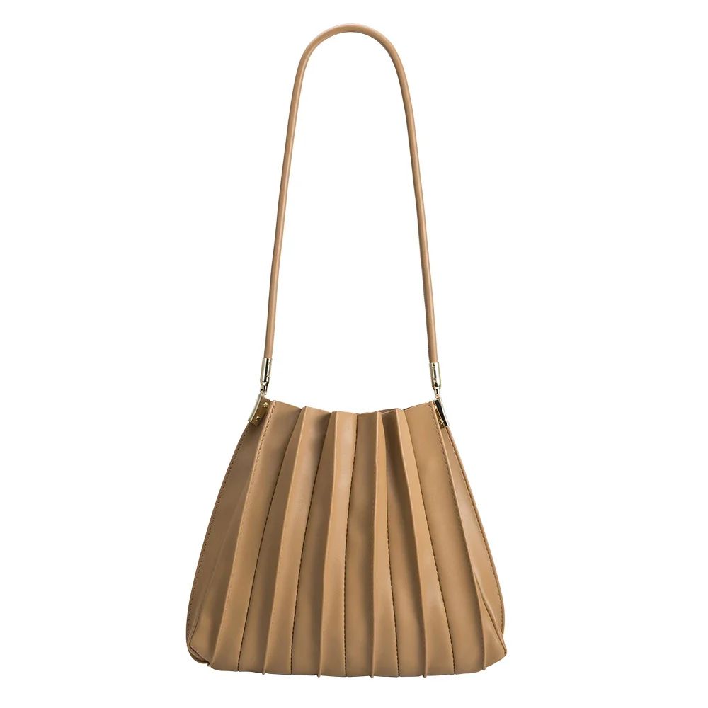 Taupe Carrie Medium Vegan Leather Pleated Shoulder Bag | Melie Bianco | Melie Bianco