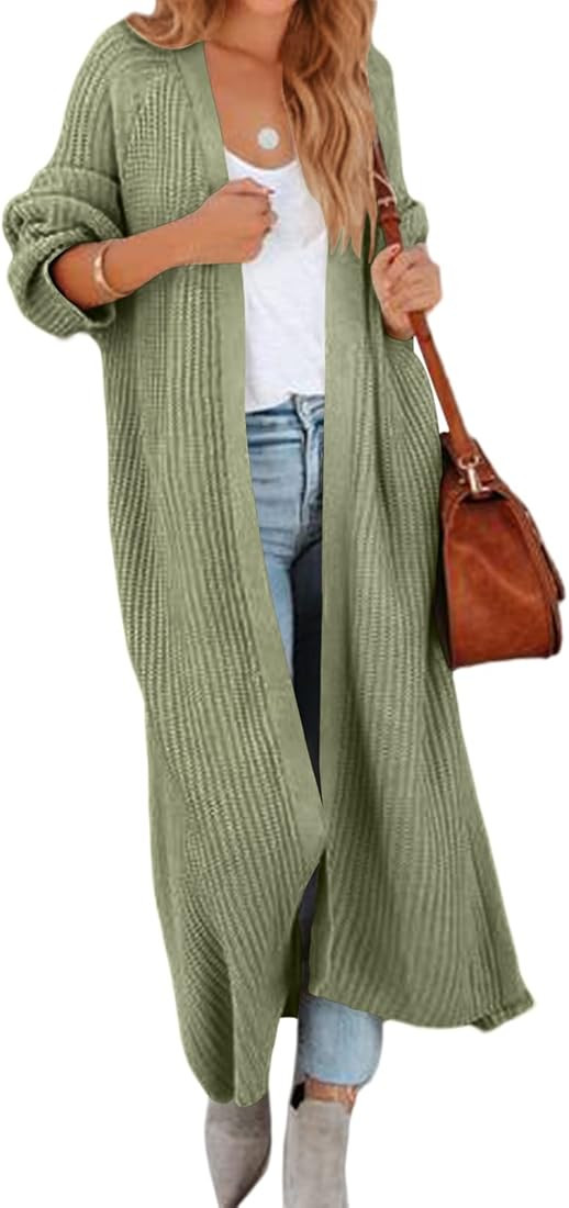 Women's Oversized Long Cardigan Sweaters Long Sleeve Split Open Front Drape Knit Duster Coat | Amazon (US)