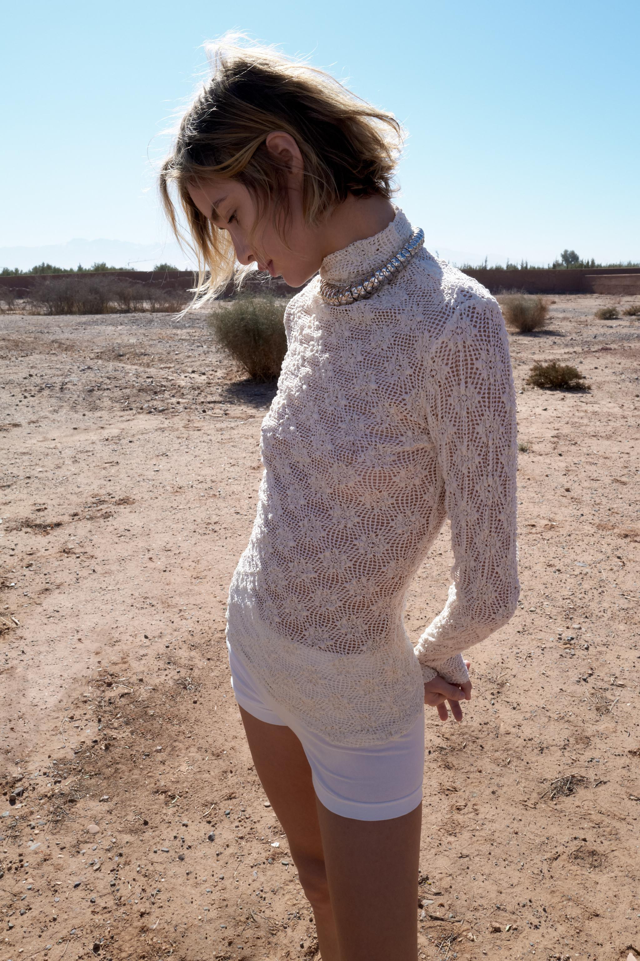 Lace top. High neck and long sleeves. Straight hem. | Zara US