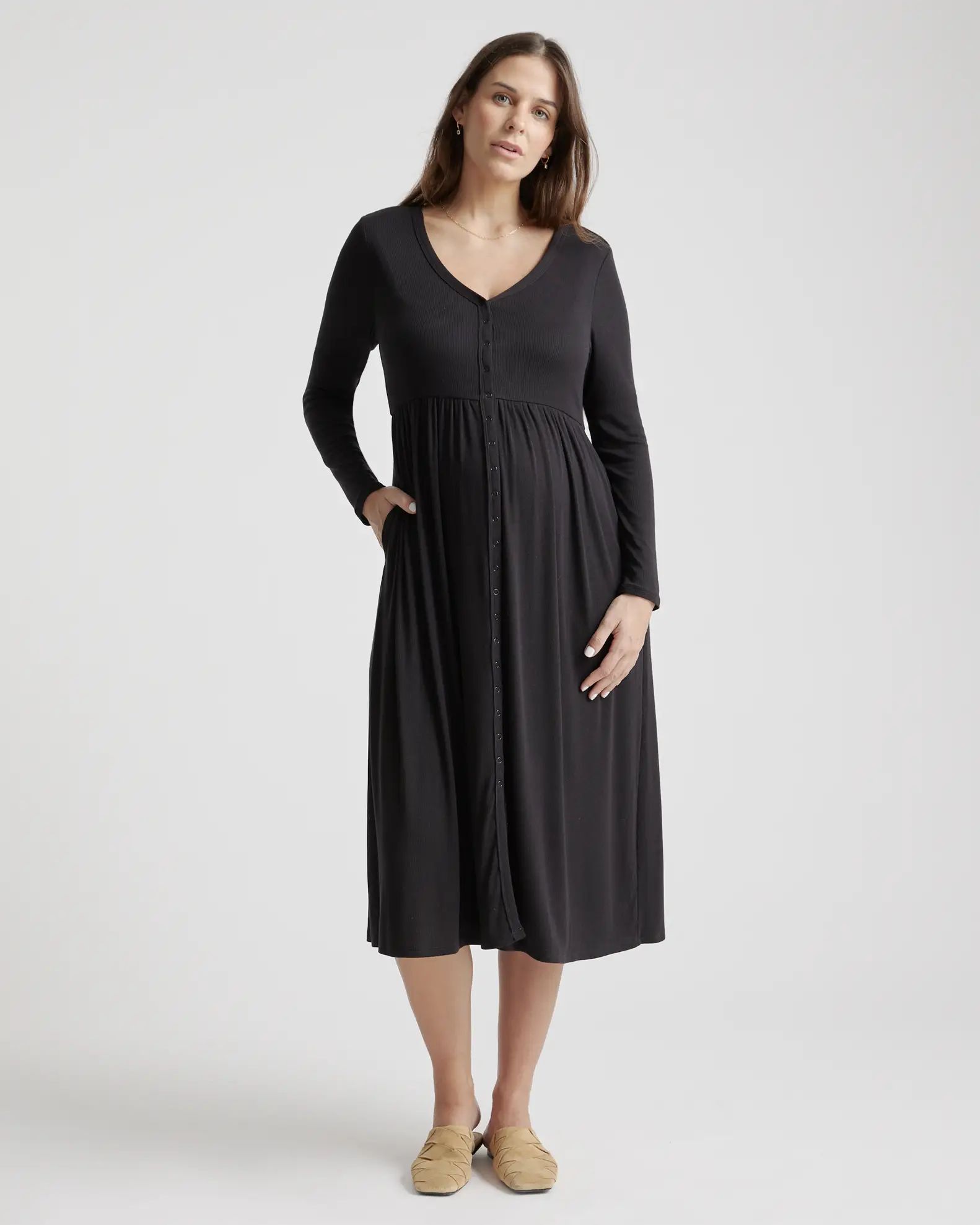 Tencel Rib Maternity & Nursing Button Front Dress | Quince