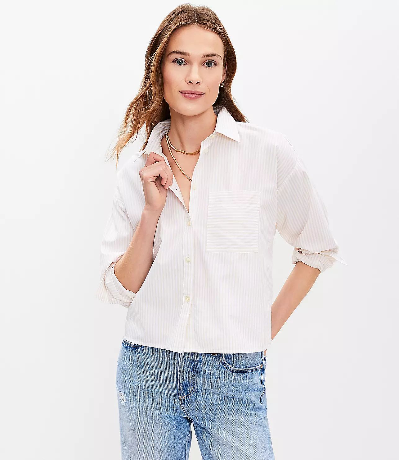 Striped Cotton Blend Modern Pocket Shirt | LOFT