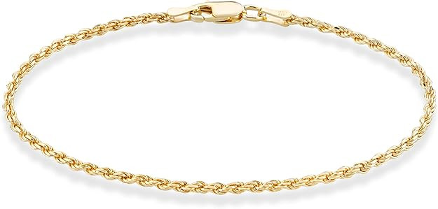 Miabella 18K Gold Over Sterling Silver Italian 2mm, 3mm Diamond-Cut Braided Rope Chain Bracelet f... | Amazon (US)