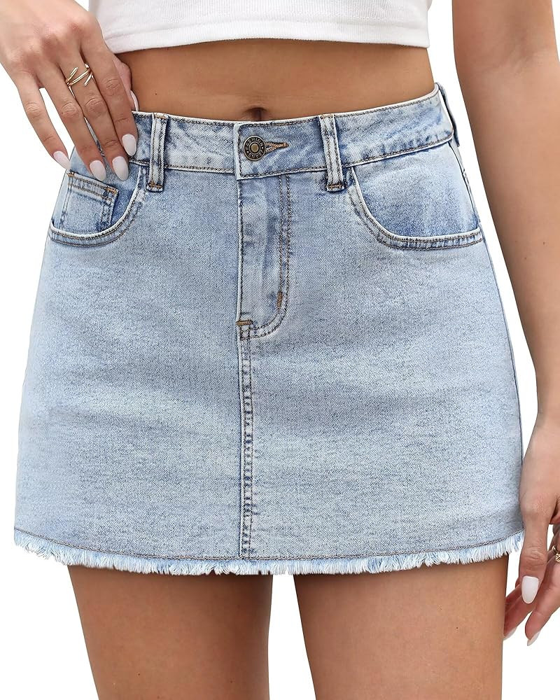 KDF Denim Skort for Women High Waisted Denim Mini Skirt Stretch Women Jean Skirt Shorts with Tren... | Amazon (US)